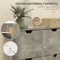 Mobile Scarpiera con 4 Cassetti Ribaltabili a 2 Livelli per 16 Paia, in Legno, 95x26x95 cm, Grigio