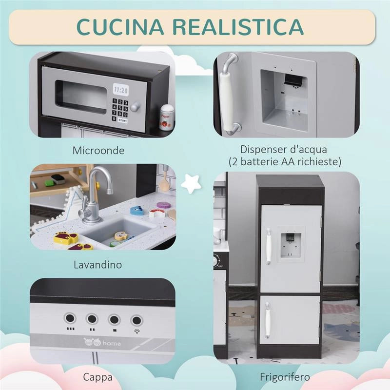 CUCINA GIOCATTOLO PER BAMBINI IN LEGNO CON 14 ACCESSORI ETÀ 3+ ANNI