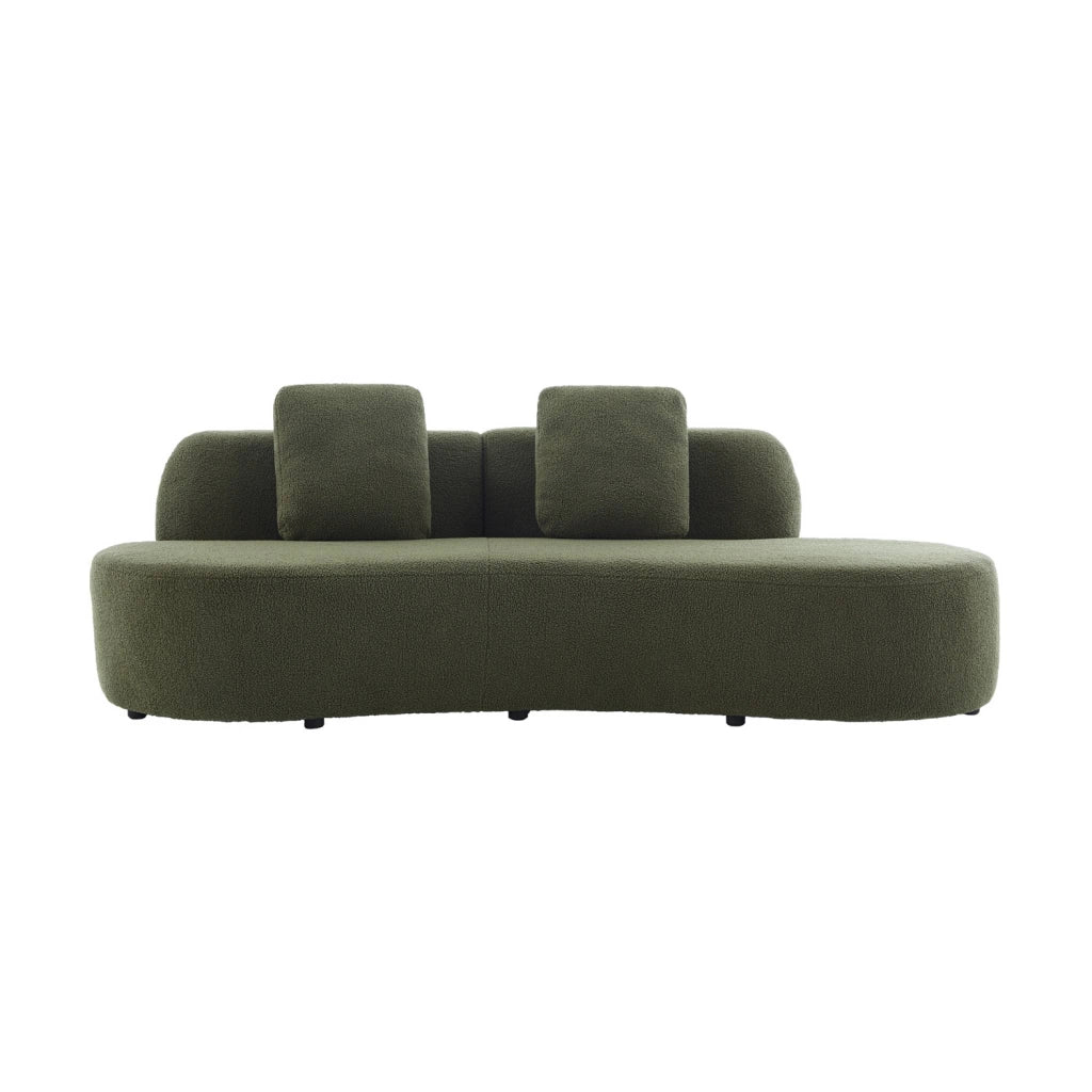 Divano virgola organico in bouclé, 3 posti, verde kaki