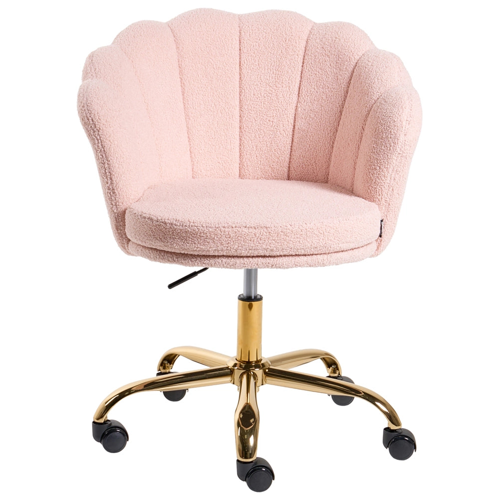 Poltrona da Ufficio Girevole Rosa Pastello in Bouclé con Base a Stella Regolabile in Altezza