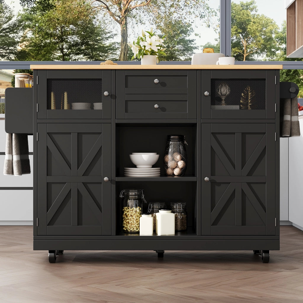 Carrello da Cucina con 2 Cassetti; 2 Ante; Ripiani Regolabili; Piano Pieghevole e Portasciugamani