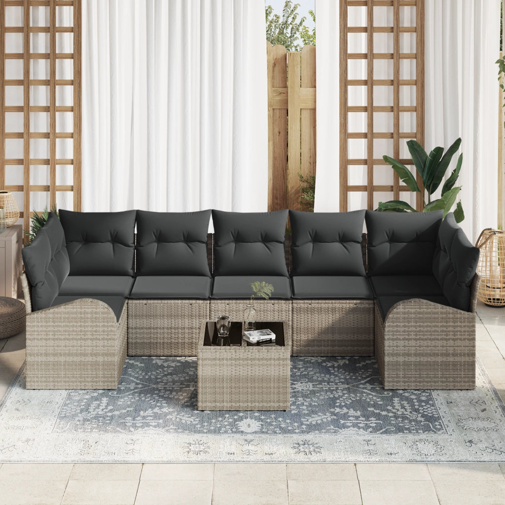 Set divani da giardino 8 pezzi con cuscini grigio chiaro in rattan sintetico