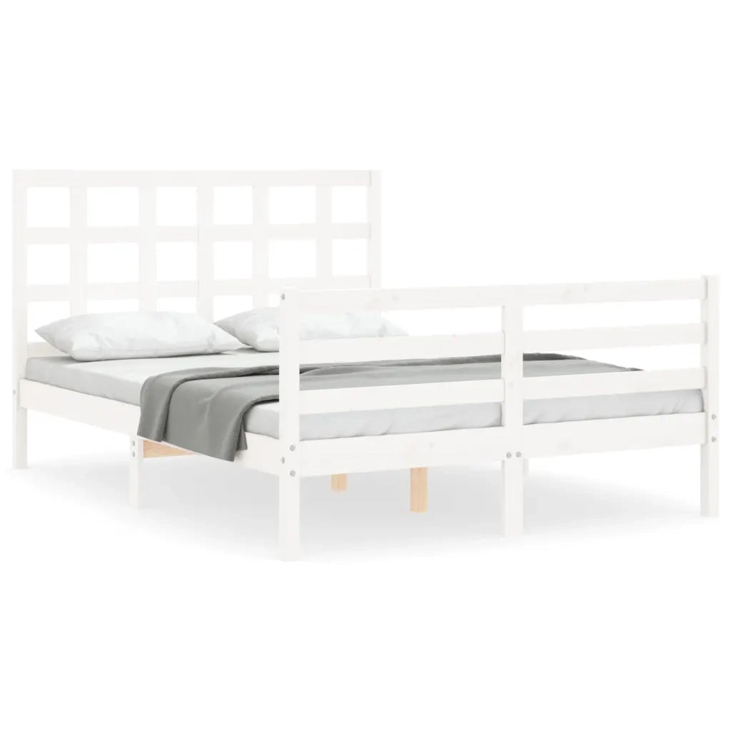 Giroletto con Testiera-Struttura Letto con testiera Bianco Small Double Legno Massello 780560