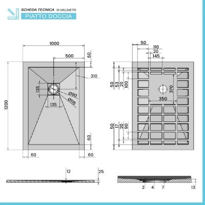 Piatto doccia filo pavimento Karen 100x120 in resina bianco pietra