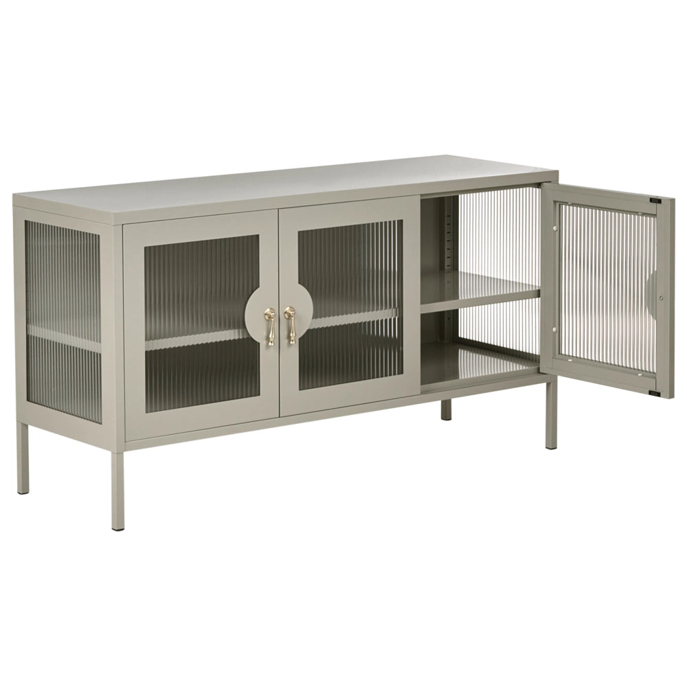 Credenza a 3 ante beige chiaro in acciaio mobile ufficio in metallo ripiani, piedini design industriale soggiorno mobili per ufficio domestico
