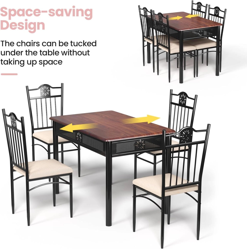 Set da tavolo da pranzo da 5 pezzi, set da tavolo rettangolare con 4 sedie tappezzate per 4 persone a casa, sala da pranzo, ristorante (Fuchsia)