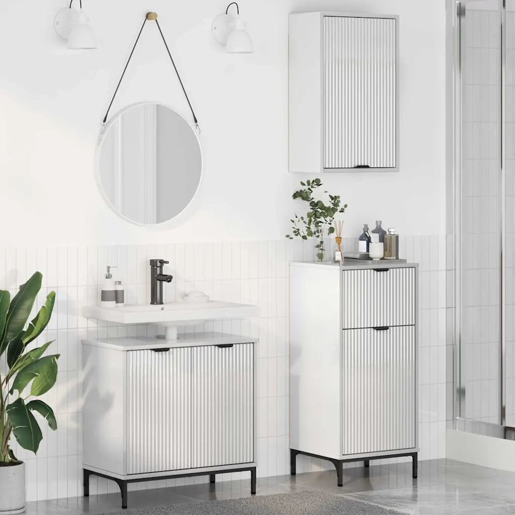 Set di mobili per il bagno con cassetto 3 pcs Bianco lucido