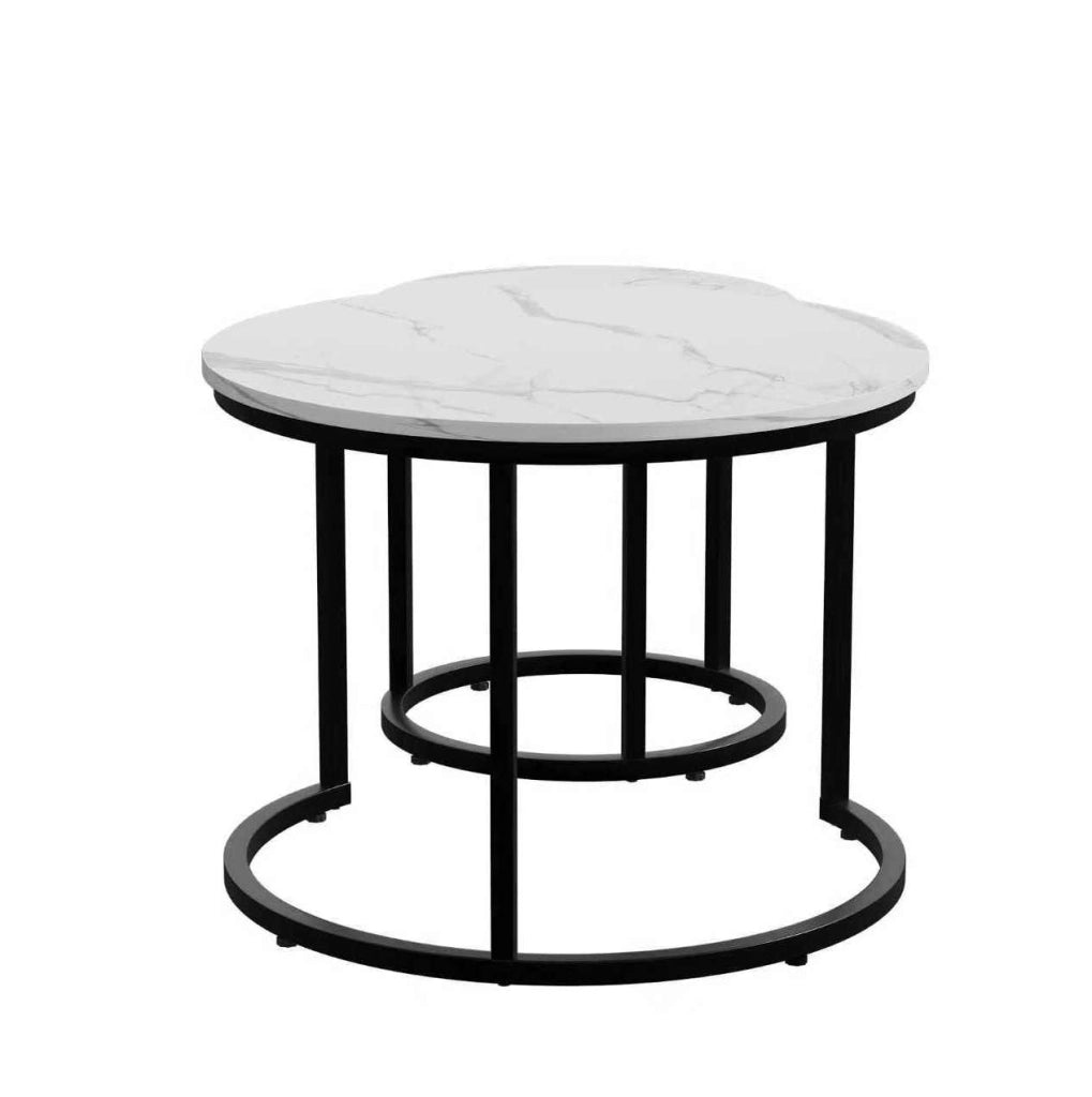 Set di 2 tavolini da caffè rotondi impilabili 60/40 cm in truciolare e metallo; bianco