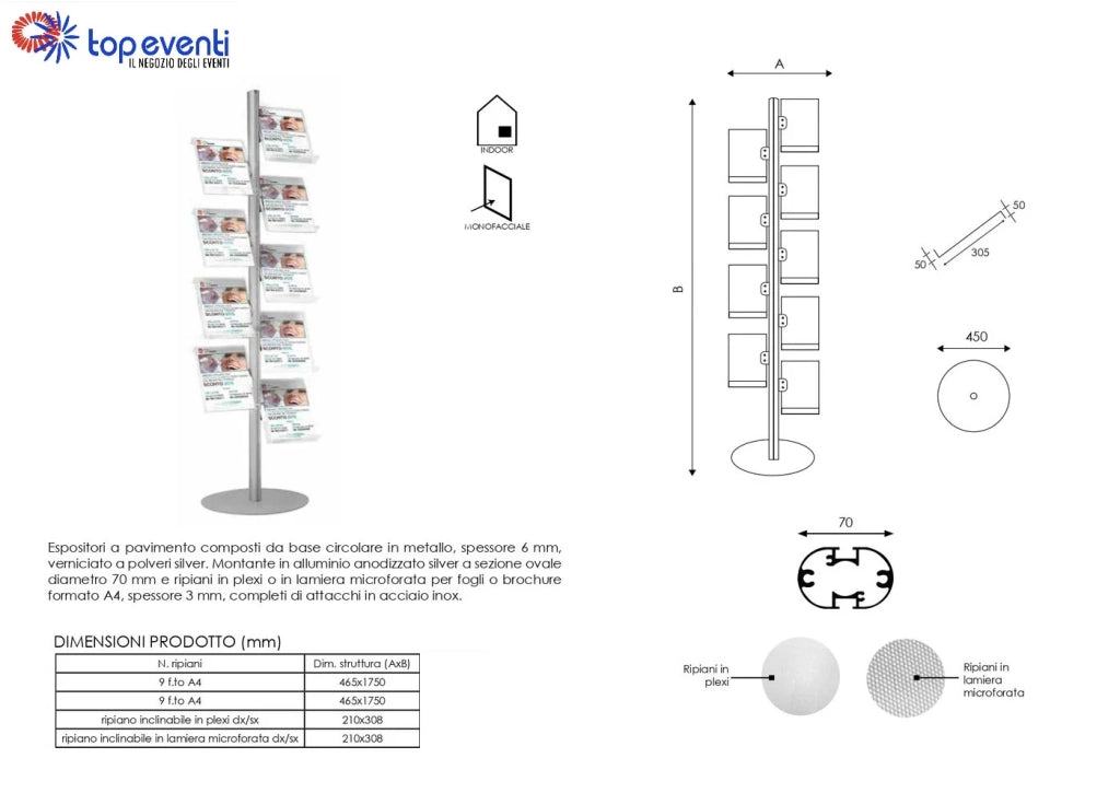 Porta depliant 9 ripiani inclinabili - Ripiani in Microforato