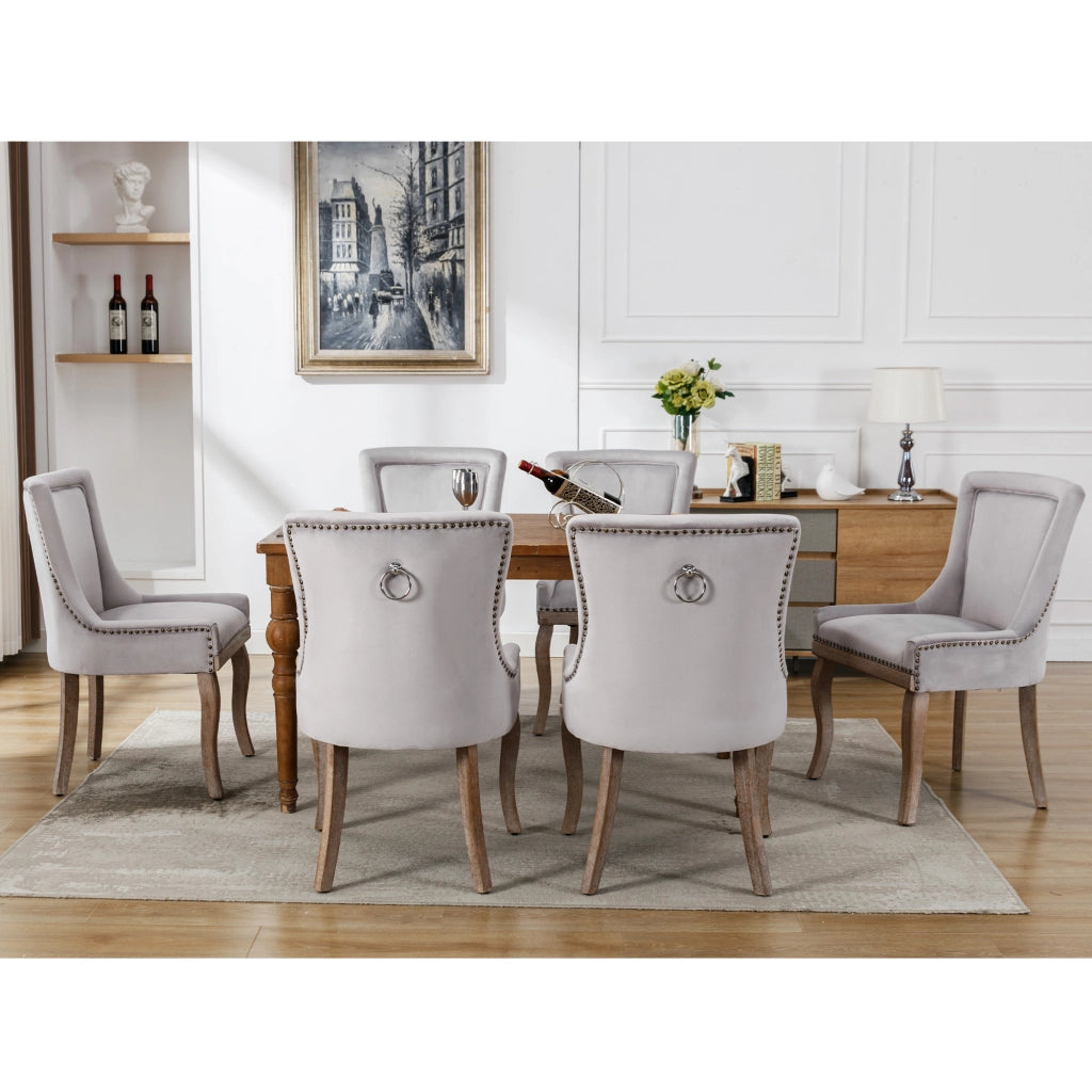 Sedie da Pranzo Imbottite in Velluto con Gambe in Legno Massello ¨C MINIMAL ¨C Set 6 Pezzi, Grigio