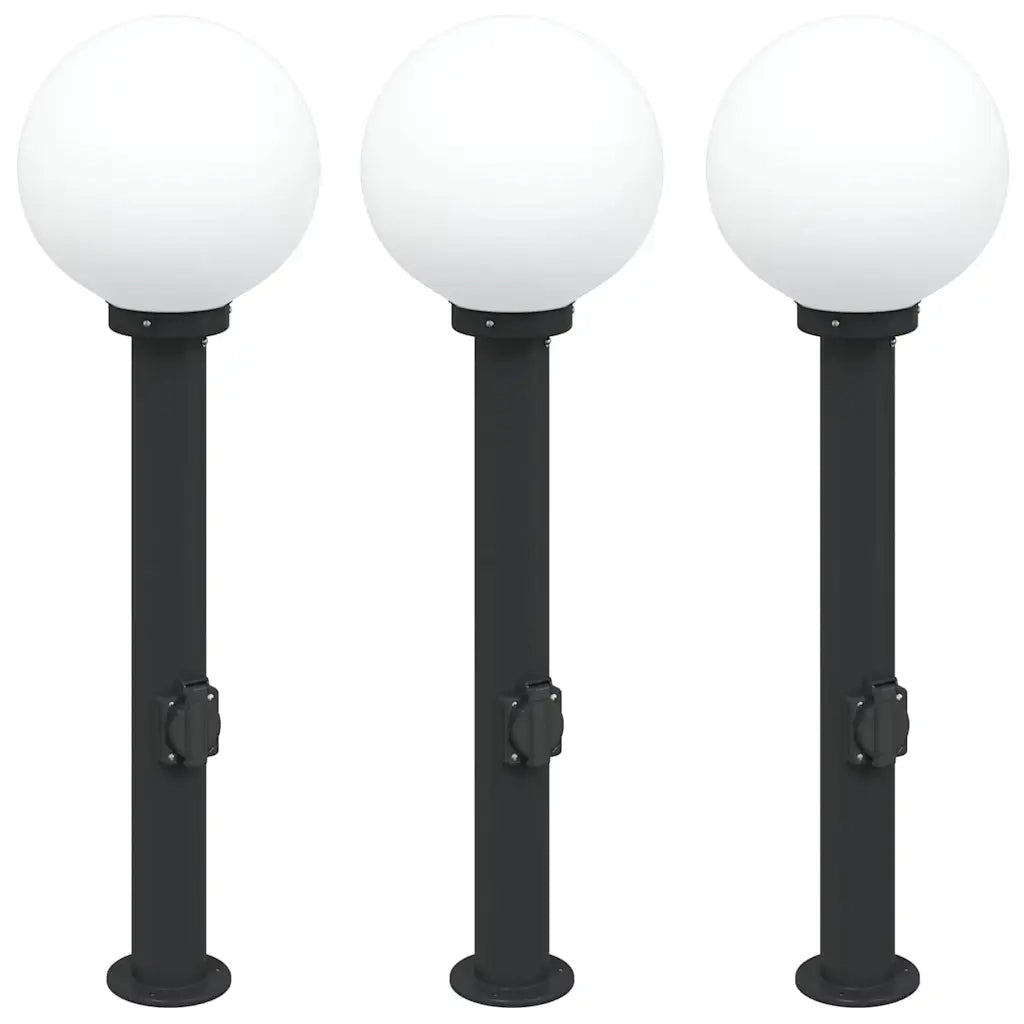 Lampioni a palo con presa elettrica 3 pz 80 cm Nero IP44 4006120