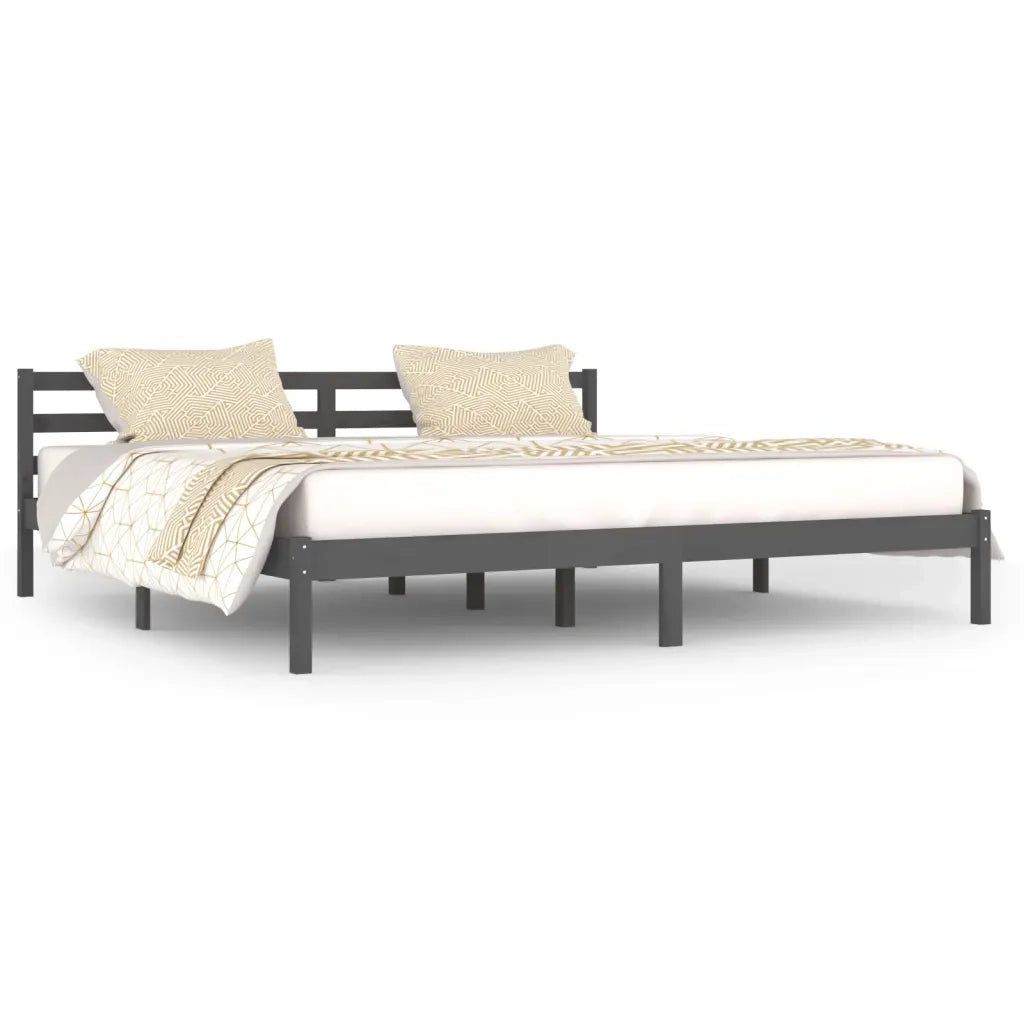 Giroletto-Struttura Letto in Legno Massello di Pino 200x200 cm Grigio 956801