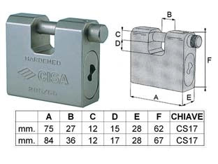 LUCCHETTO CORAZZATO A UNA BOCCA 28550  mm.84 (art.28550840)    CISA