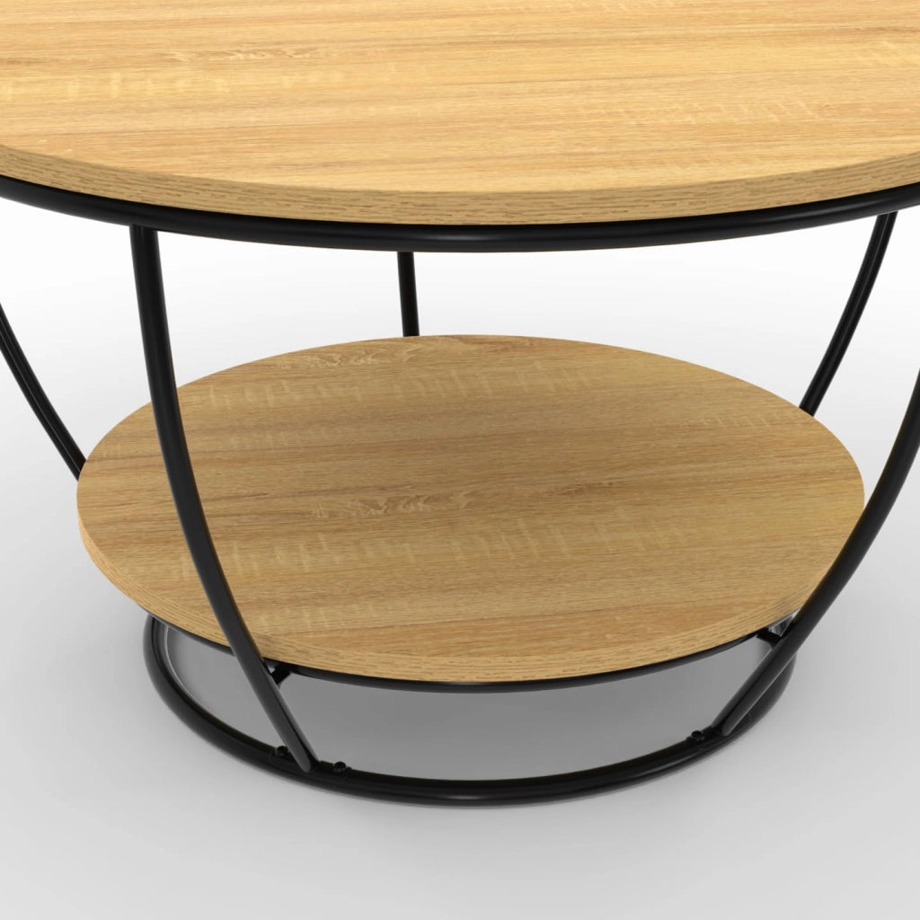DETROIT Mesa de centro redonda de 70 cm con doble tablero de alambre