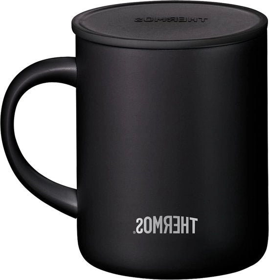 Tazza Longlife 350 ml in acciaio inossidabile - nero con coperchio - ideale per ufficio o campeggio - mantiene calde le bevande - 4071.232.035