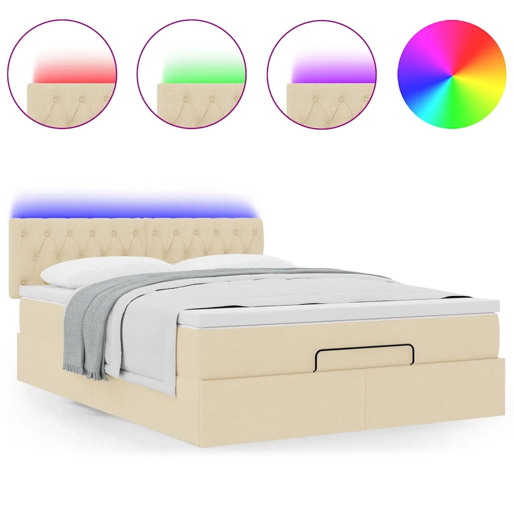 Pouf Letto con Materasso e LED Crema 140x200 cm in Tessuto 3312400
