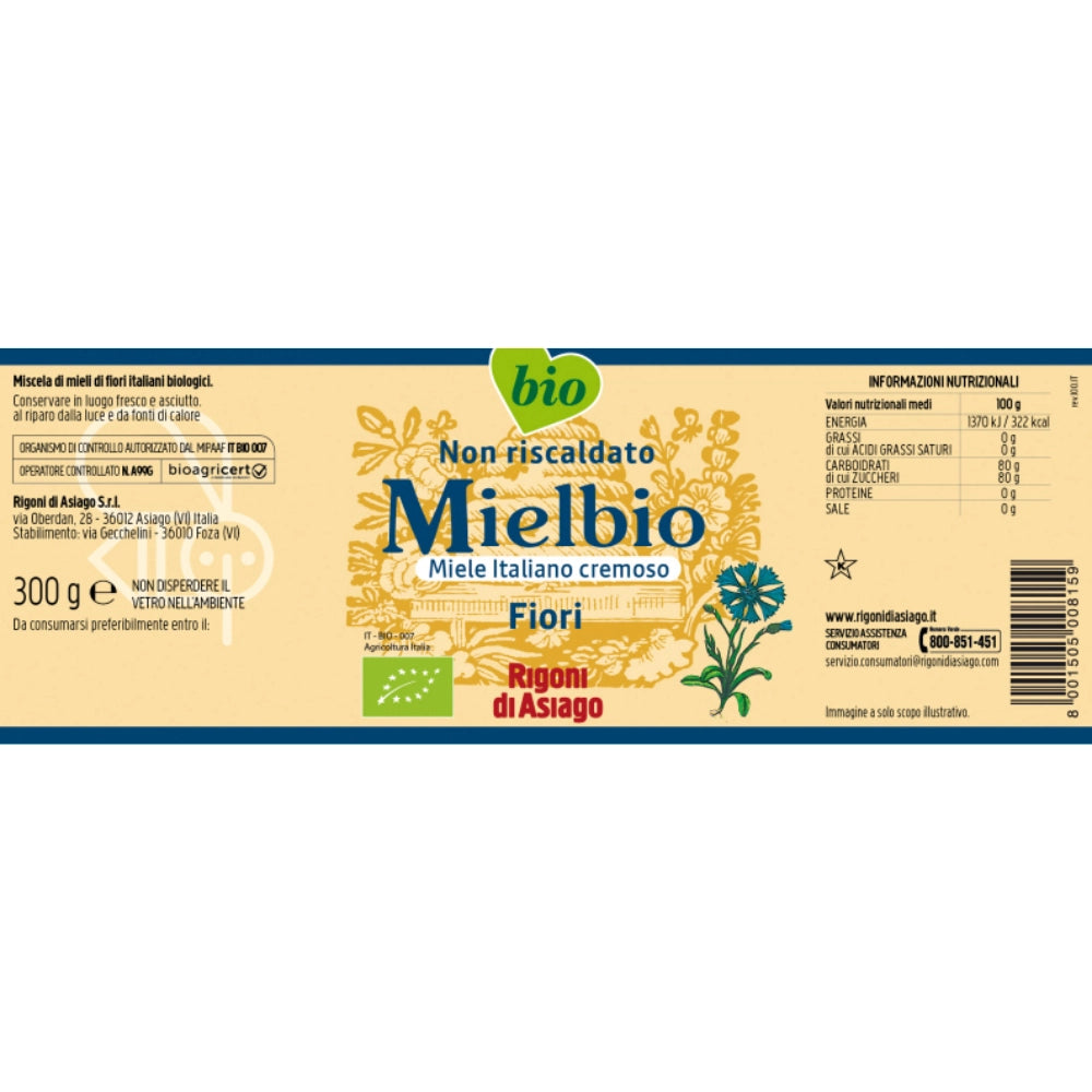 Rigoni di asiago mielbio miele italiano cremoso fiori vasetto vetro 300 grammi