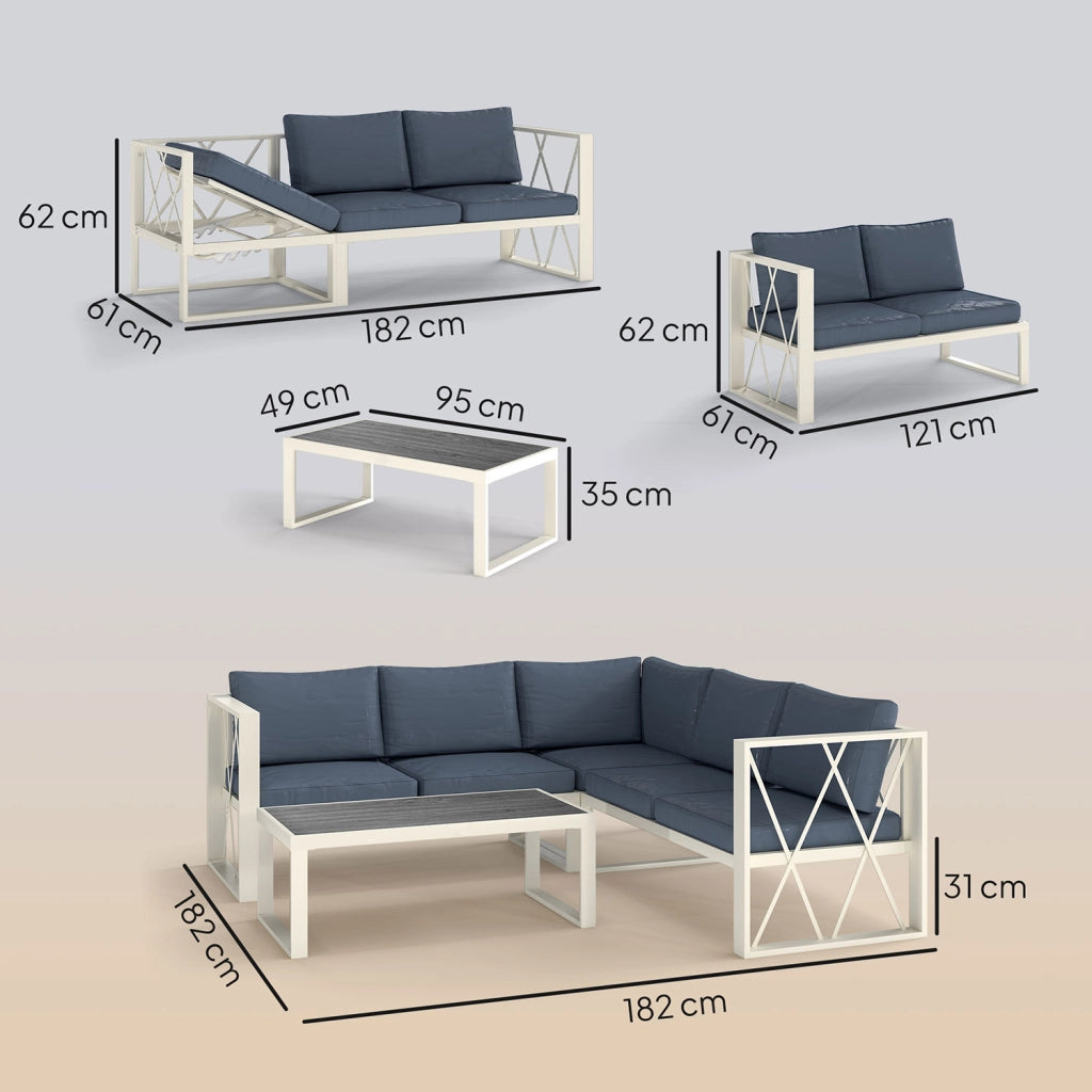 Set Salotto da Giardino Angolare Poltrona Reclinabile 2 Divanetti con Cuscini e Tavolino Grigio