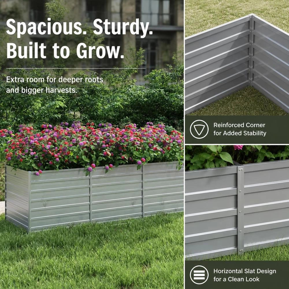 Garden Raised Bed 240x80x77 Cm Galvanized Steel Silver