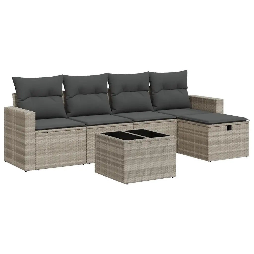 Set Divano da Giardino 6pz con Cuscini Grigio Chiaro Polyrattan 3325378