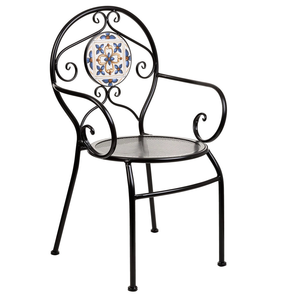 Poltrona in mosaico Blu e ferro battuto 58x54x88h