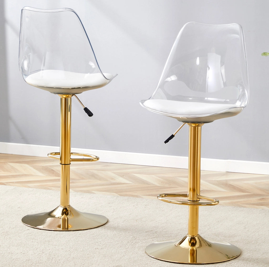 SGABELLI BAR Set da 2 trasparenti con seduta in PU e gambe oro