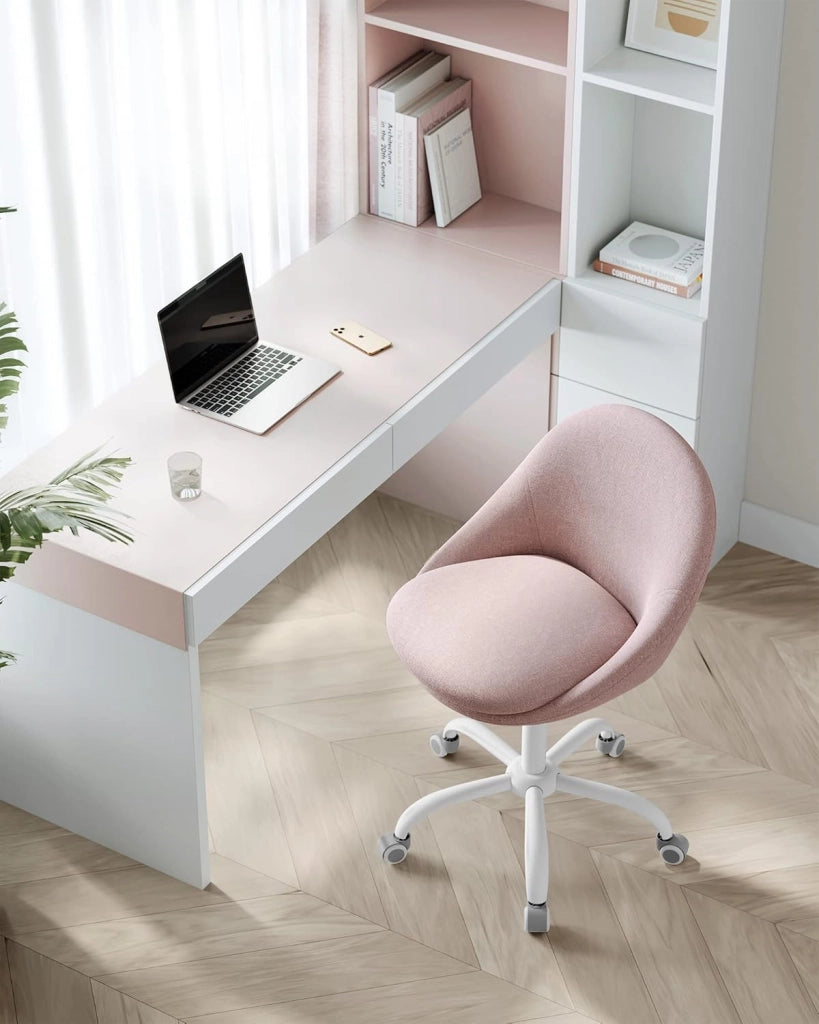 SONGMICS Sedia da Studio, Sedia Girevole di Cotone-lino, Poltrona da Scrivania Imbottita in Gommapiuma Regolabile in Altezza, Studio, Camera da Letto, Rosa Gelatina OBG020P01