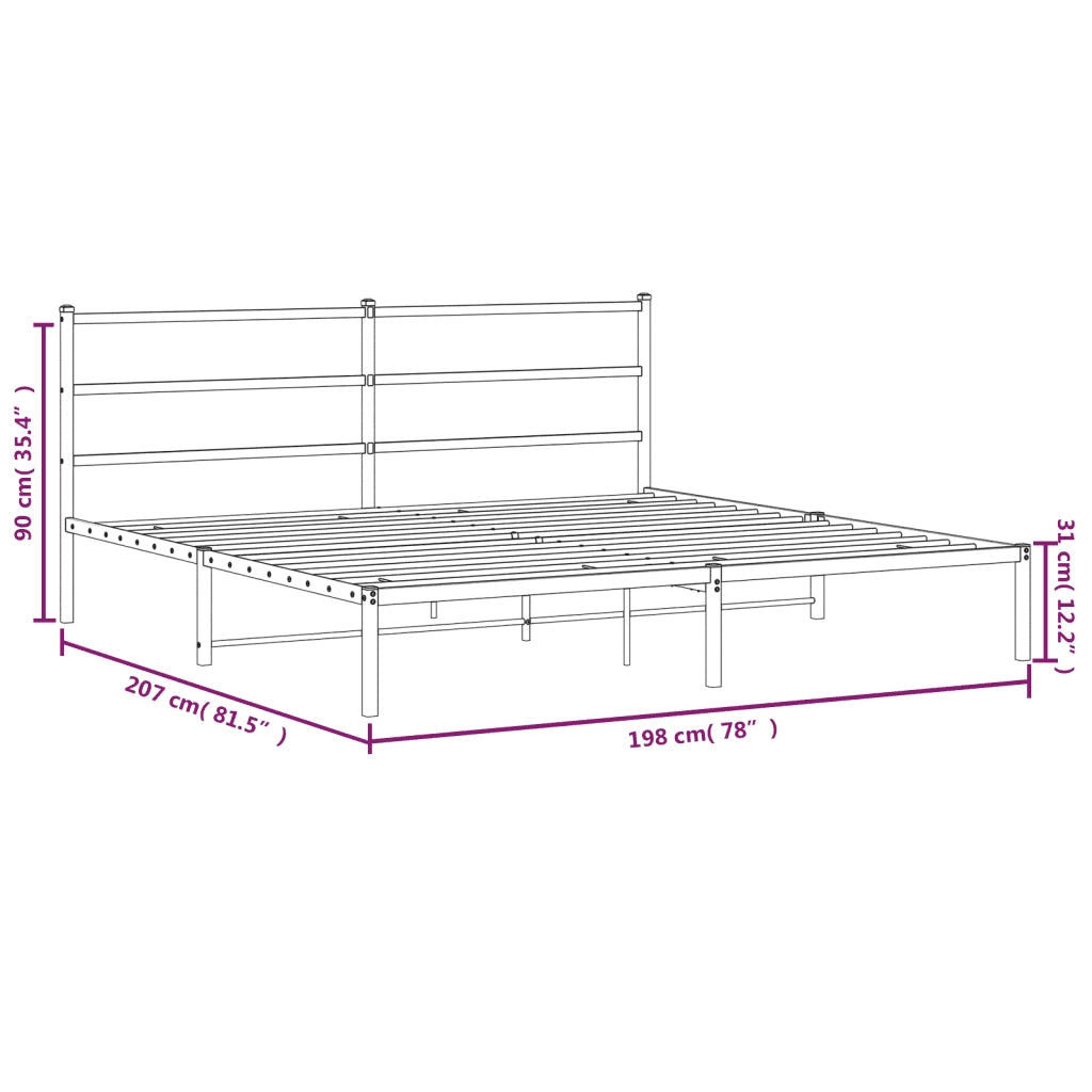 Letto matrimoniale | Letto per adulti | Giroletto con Testiera in Metallo Nero 193x203 cm