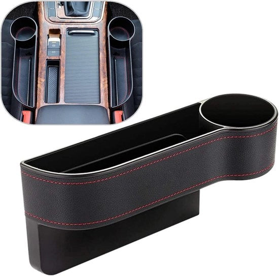 Organizzatore di console premium in pelle PU tra i sedili anteriori, contenitore per borse e accessori, console per auto con contenitore per bicchieri, portabebè per la guida.