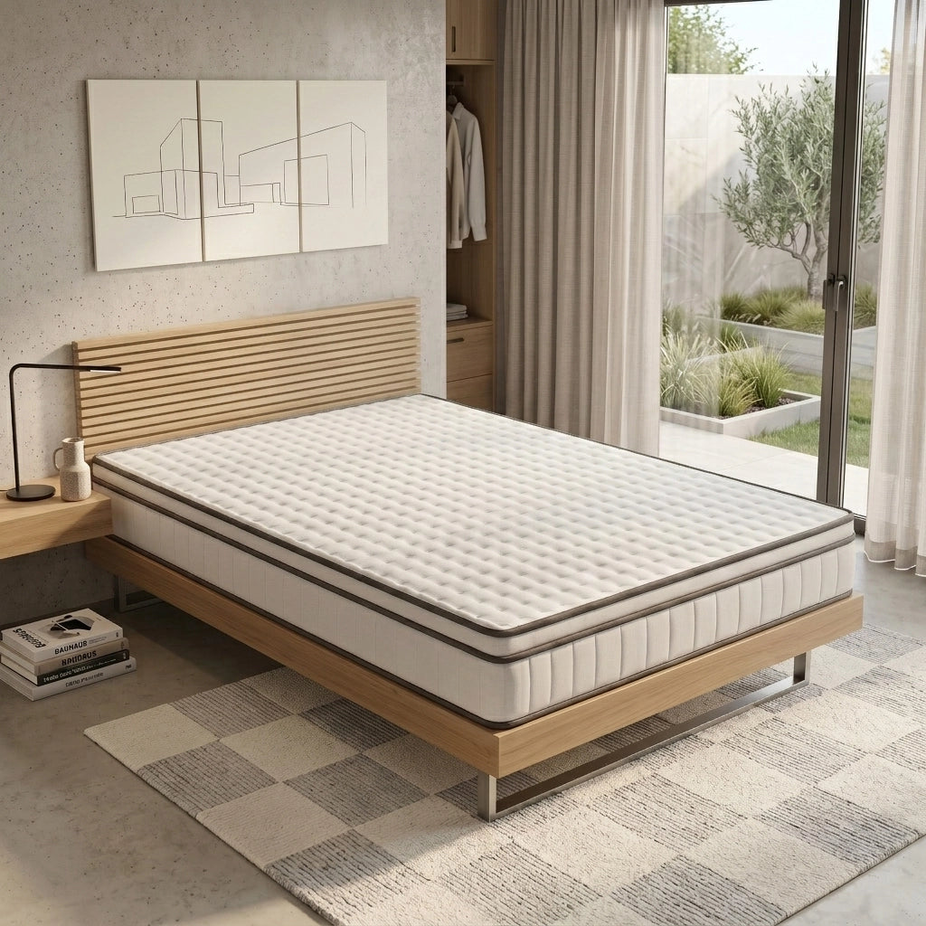 Materasso una piazza e mezza 140x200 cm 25 cm a molle insacchettate 7 zone H2 memory foam 3D Oeko-Tex ortopedico - bianco