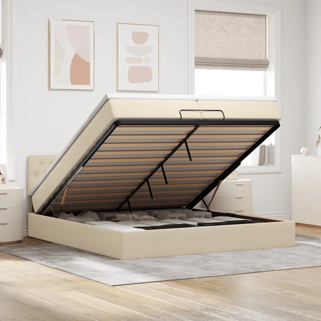 vidaXL Struttura Letto Pouf con Materasso Crema 200x200cm in Tessuto