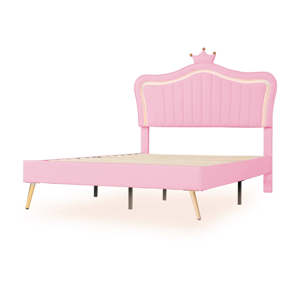 Letto per Bambini Matrimoniale con LED Regolabile e Testiera Regolabile 140 × 200 cm; senza Materasso