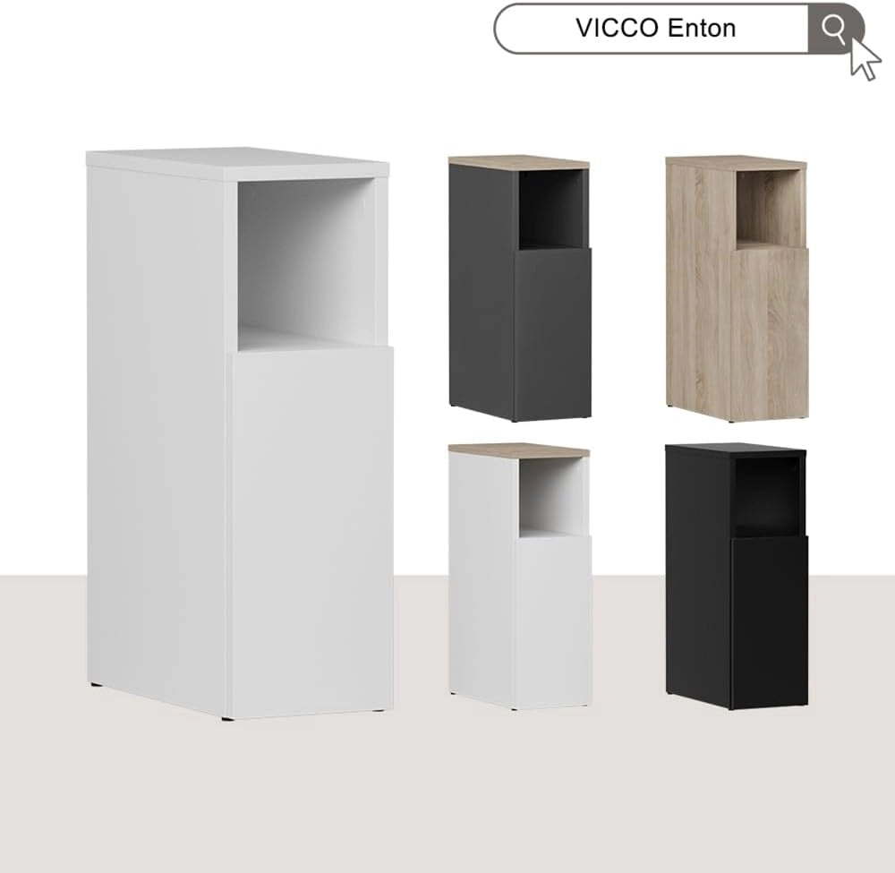 Comodino camera da letto Enton, Bianco, 20 x 59.5 cm con 1 porta, adatto come superficie d'appoggio accanto al letto
