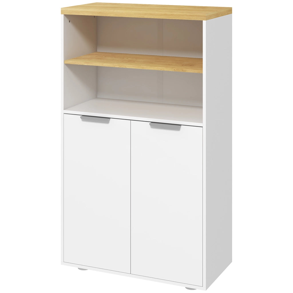 Armadietto Bagno con 2 Ante e 2 Ripiani Aperti ¨C zephmum ¨C Bianco 60x30x102 cm