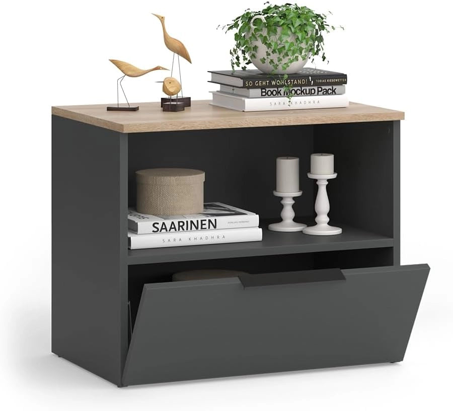 Credenza Wido, Antracite/Sonoma, 60 x 50 cm con patta, adatto per riporre le scarpe nell’ingresso