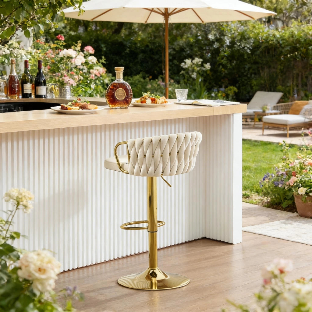 SEDIA BAR Girevole e Regolabile in Altezza 77-98 cm Velluto Crema