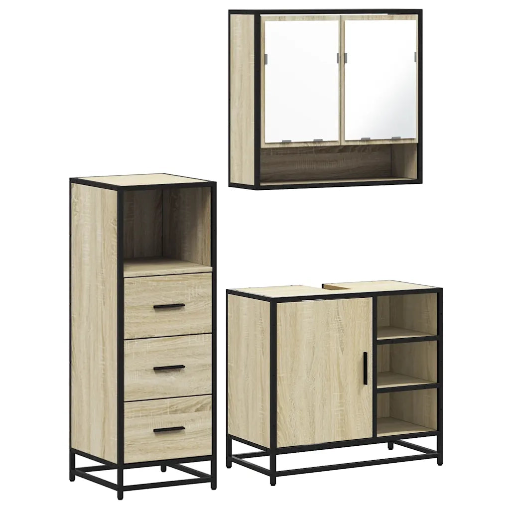 Set Mobili da Bagno 3 pz Rovere Sonoma in Legno Multistrato