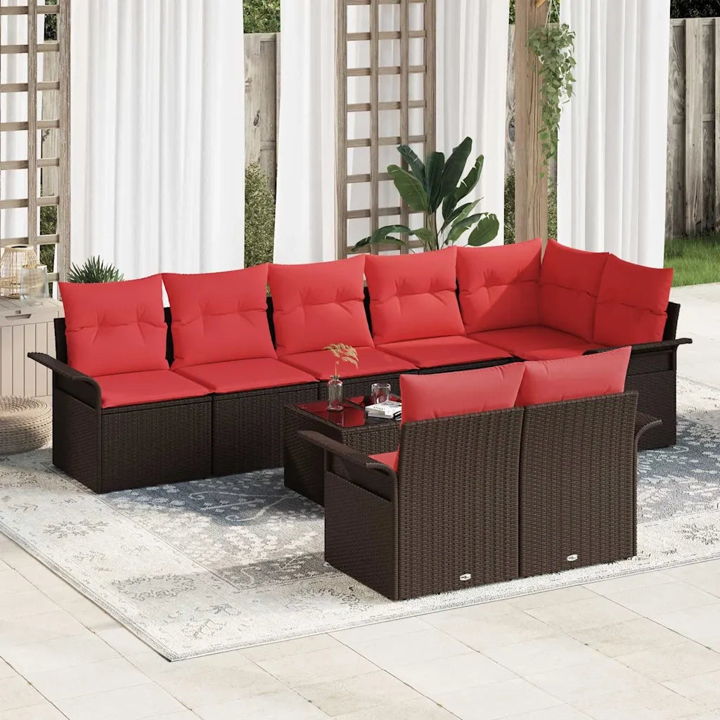 Set Divano da Giardino con cuscino 9 pcs Marrone polyrattan 3345424