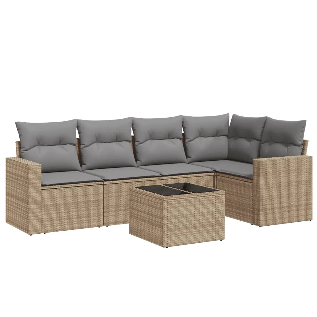 Set Divano da Giardino 6 pz con Cuscini Beige in Polyrattan 3218929