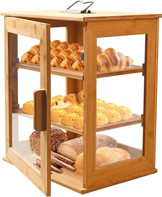 Broodiera con 3 strati e vetrata trasparente - contenitore per pane per cucina a muro 

Specifiche tecniche: 
- Capacità: 3 litri 
- Materiale: bambù 
- Dimensioni: [inserire dimensioni]