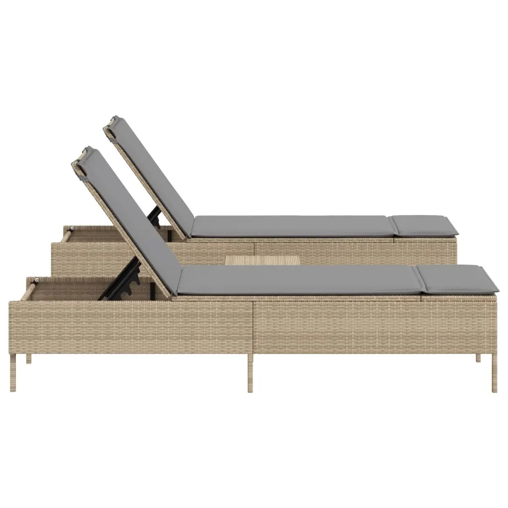 Set Lettini Prendisole con Cuscini 3pz Marrone in Polyrattan 3284266