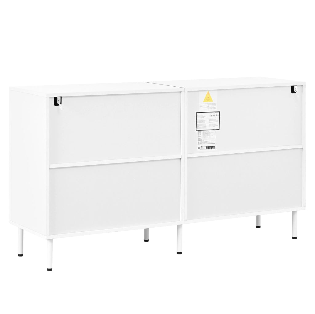 Credenza ULEVR 140x40x77,5 cm con 4 ante curve 3D e apertura push-to-open, bianca