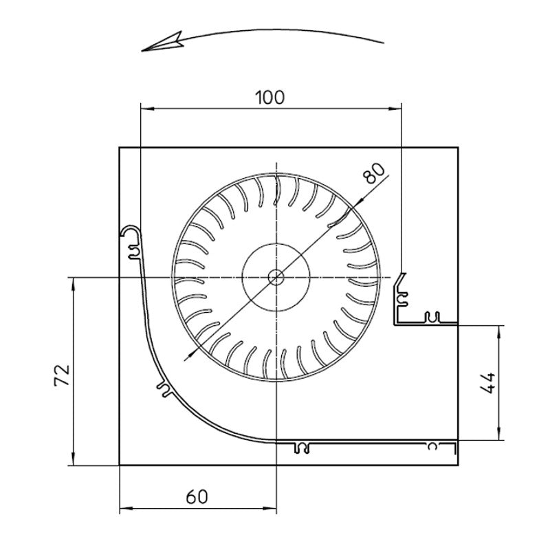 Ventola tangenziale Doppia velocità EMMEVI FERGAS TGO 80/1 270/35 153459 per Stufa a Pellet. L. 390mm Vent. 80mm Bocch. 280x44mm