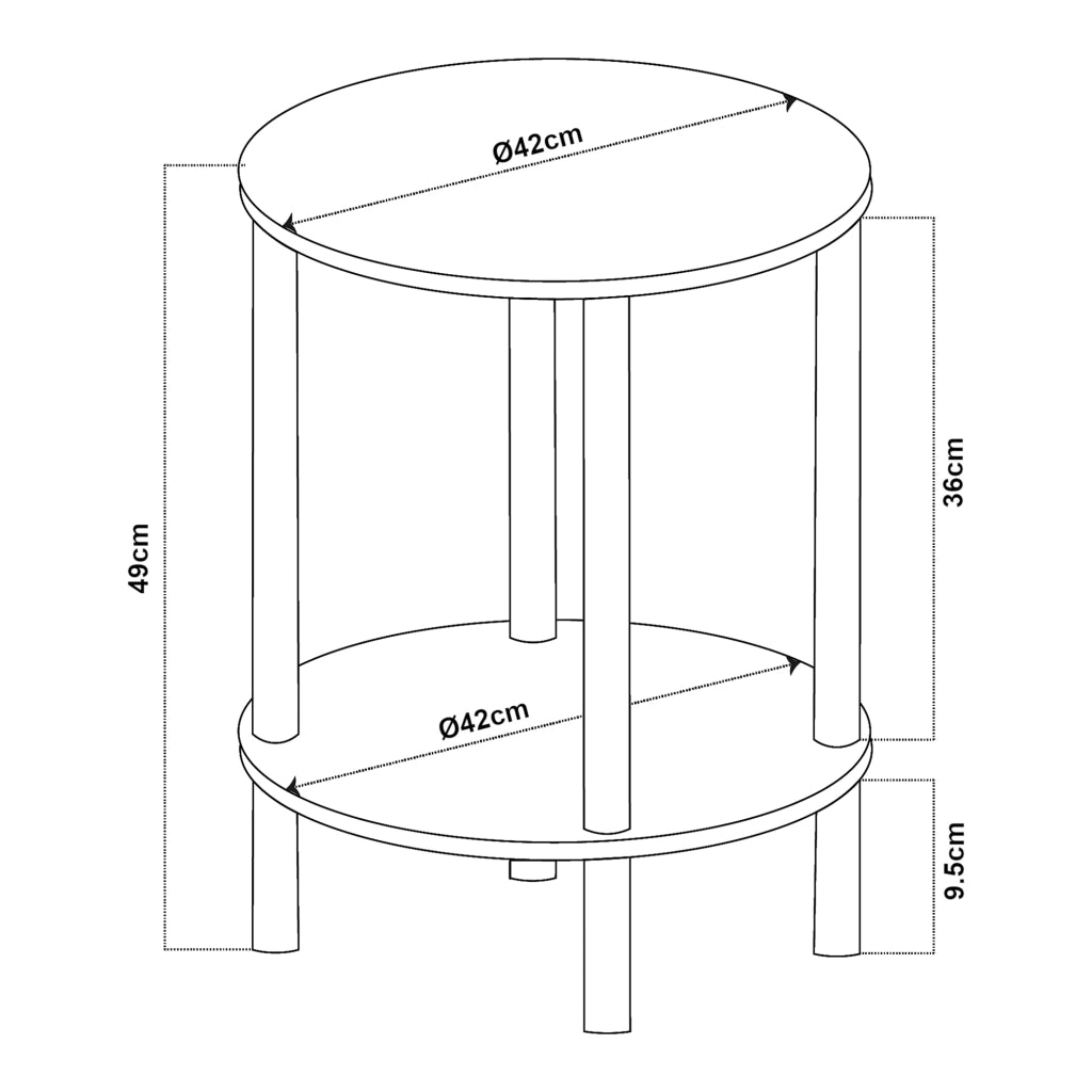 Tavolino Rotondo VES con 2 Piani di Appoggio 49xØ42 cm Effetto Legno [en.casa]