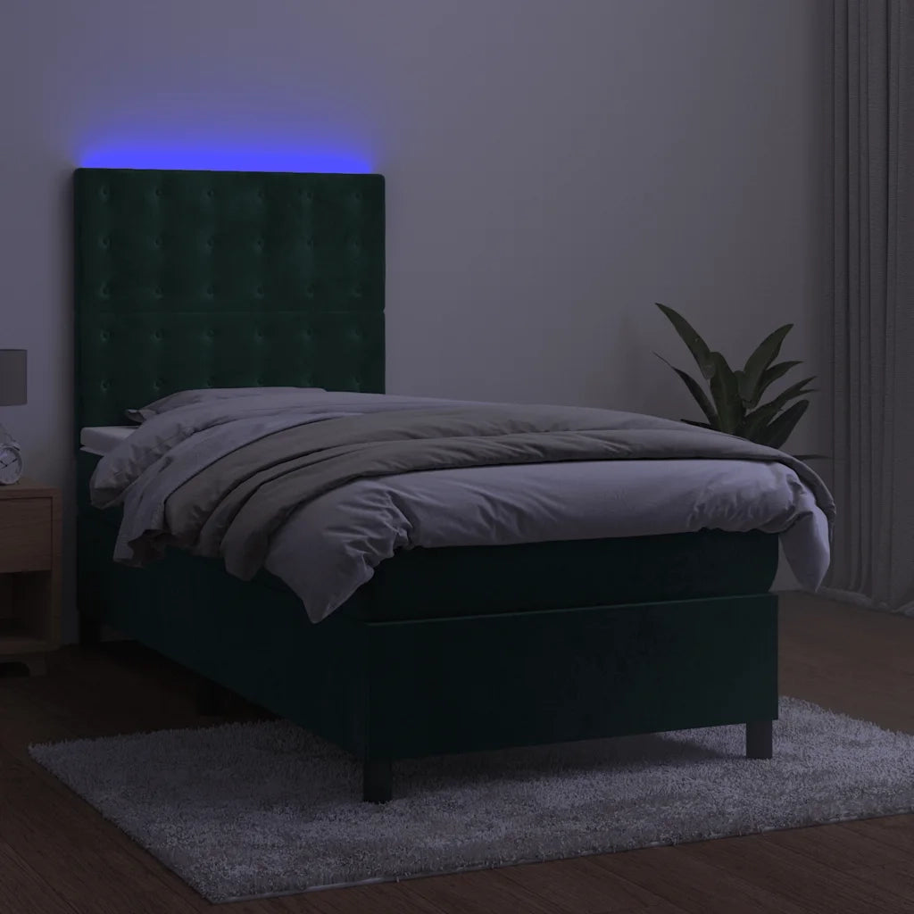 Letto a Molle con Materasso e LED Verde Scuro 90x190 cm Velluto 3136338