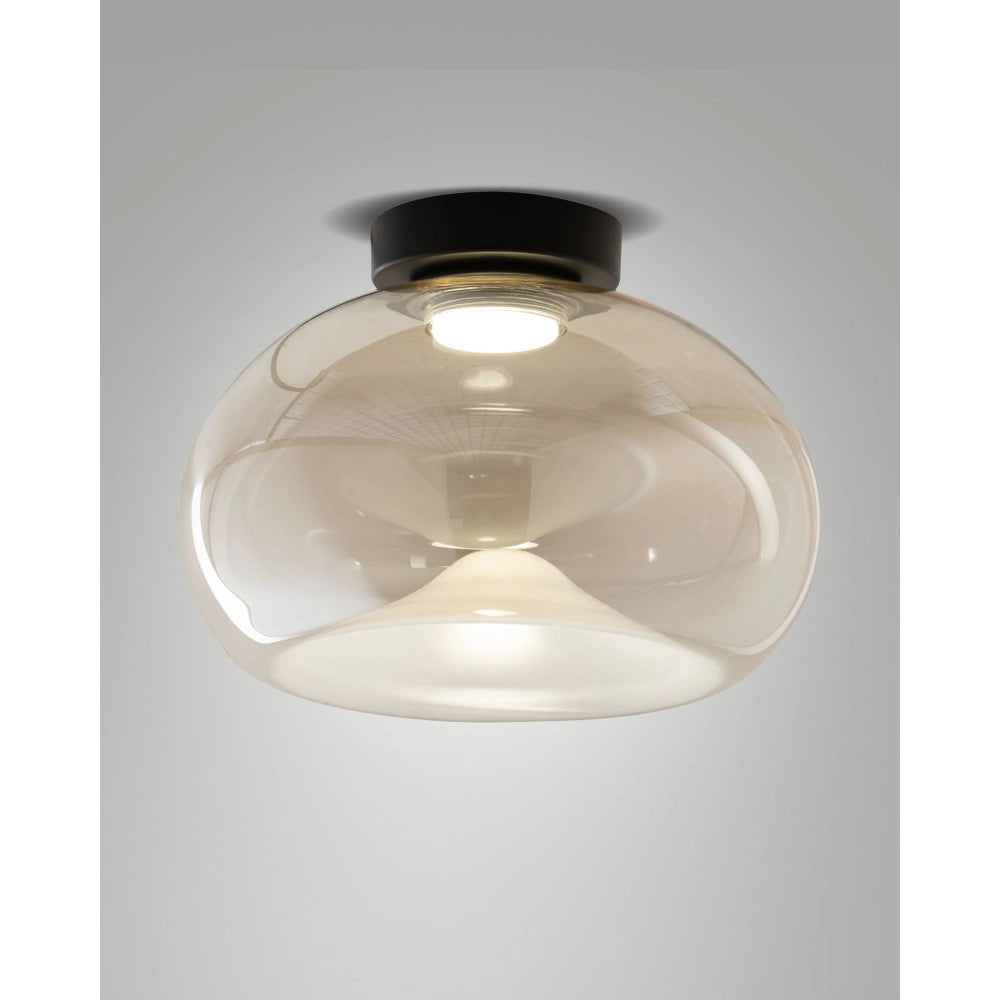 Brena - Lampada da soffitto rotonda con led integrato Fabas Luce - Applique LED 19W dimmerabile - Cognac concava