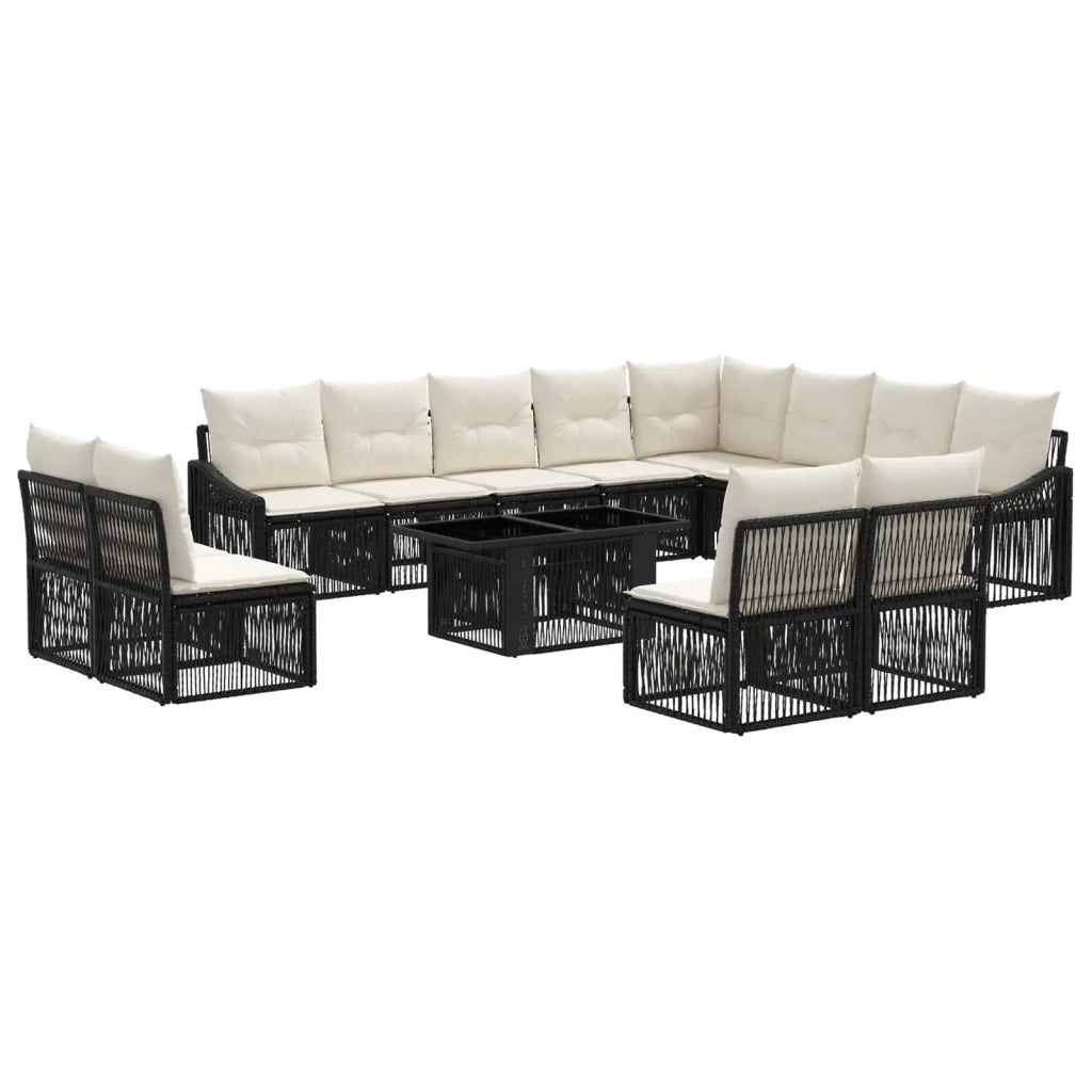 Set Divano da Giardino 13 pz Nero e Bianco Crema polyrattan 3437323