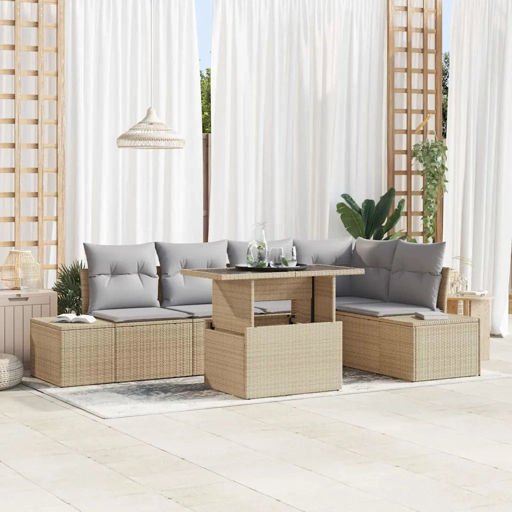 Set Divano da Giardino 6 pcs Beige Poly Rattan