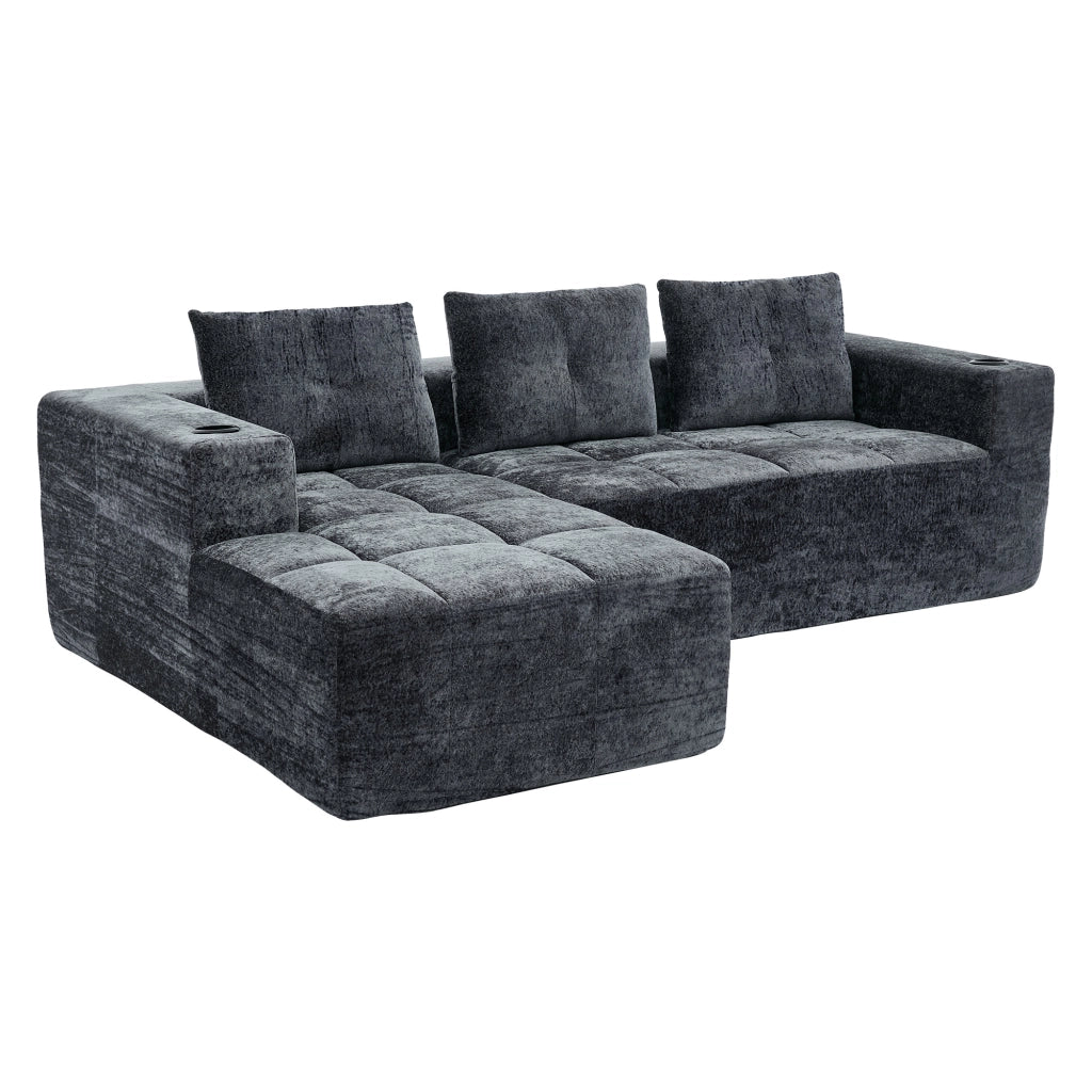 Divano Angolare 3 Posti con Cuscini ¨C MINIMAL ¨C 258 cm, Tessuto