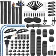 Kit di gestione cavi e organizzatore di cavi - 188 reti di cavi - 6 contenitori per cavi - 50 clip per cavi - 2 rotoli adesivi - 20 nastro di fissaggio - 10 fermagli di chiusura - 100 avvolgicavi